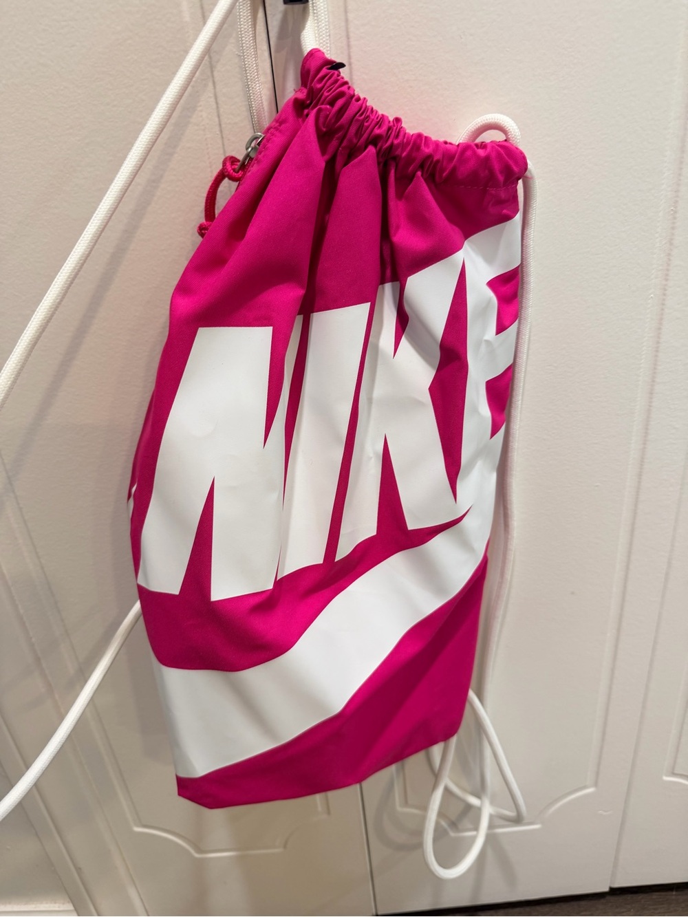 Nike Hot Pink and White Logo Drawstring Bag